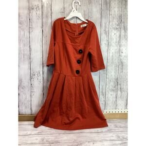 Sunny Girl Fit & Flare Button Front Orange Dress Size Small